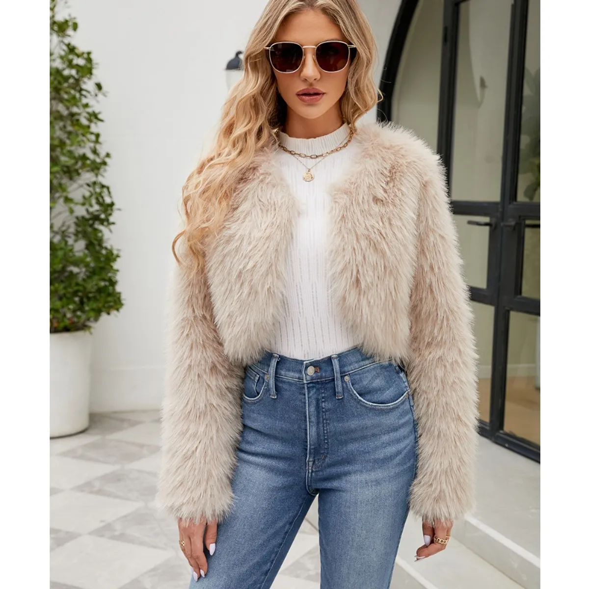 GIOIO - Abrigo Mujer Corto Ecopiel Urbano Moderno Cálido Versátil​