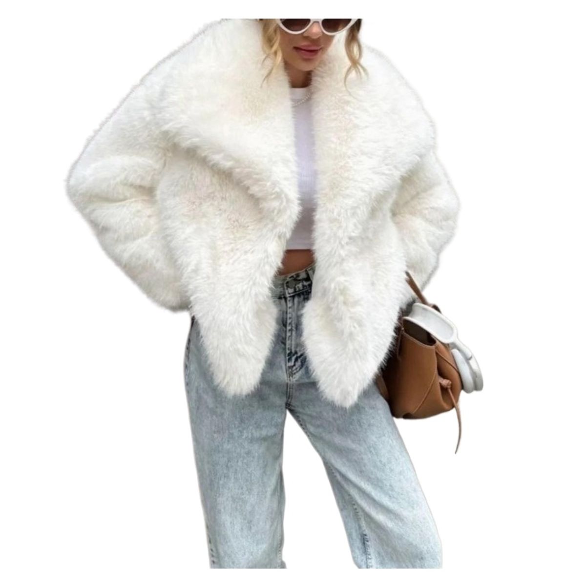 GIOIO - Chaqueta Mujer Corta Ecopiel Cuello Grande Calienta Estilo Moderno​