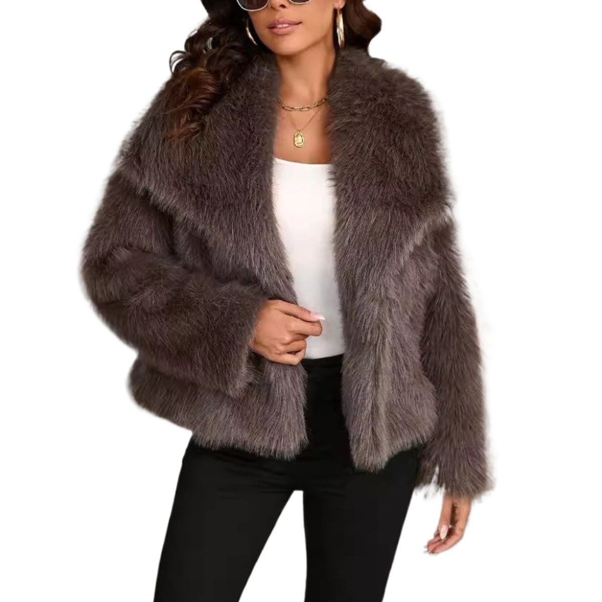 GIOIO - Chaqueta Mujer Corta Ecopiel Cuello Grande Calienta Estilo Moderno​