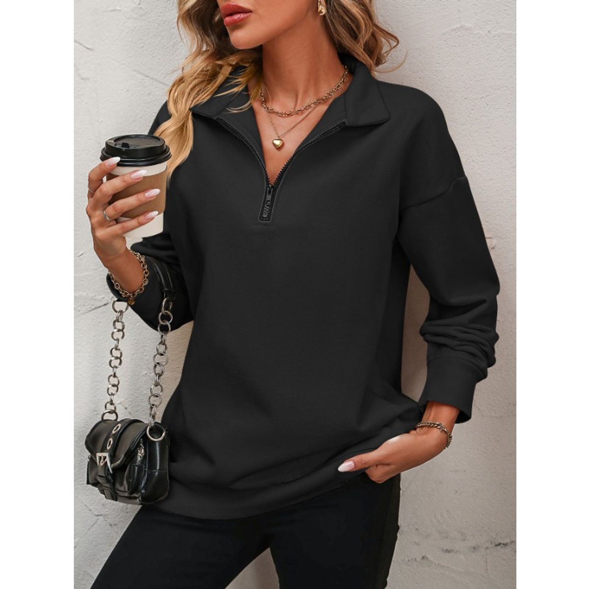 GIOIO - Buzo Mujer Media Cremallera Polar Entallada Urbano Capucha Táctico​