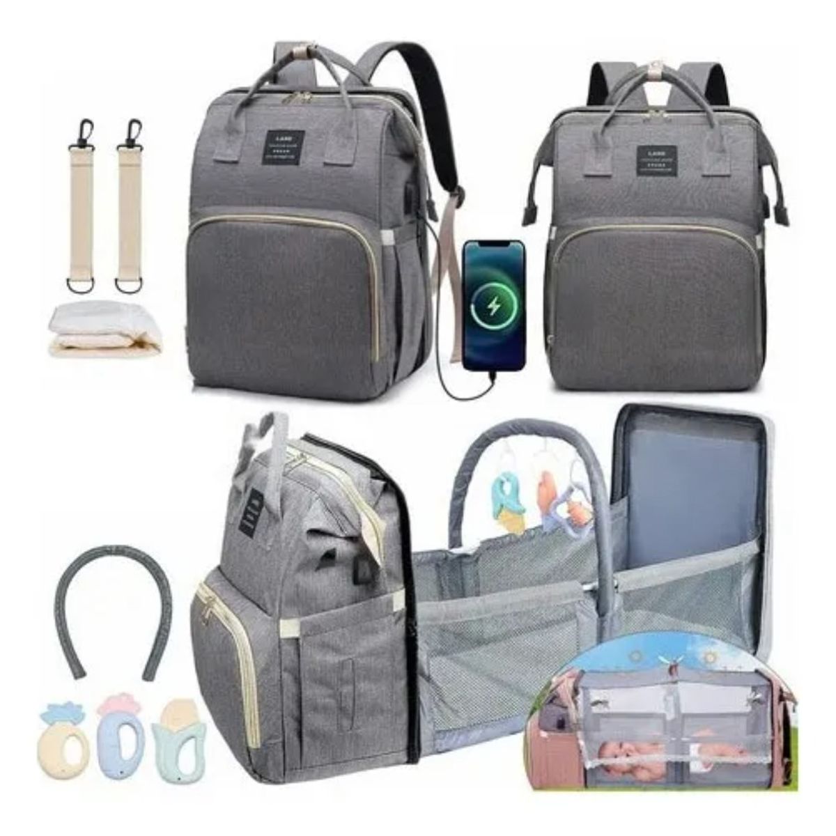 GIOIO - Mochila Bolsa De Pañales Cuna Portátil Color Gray