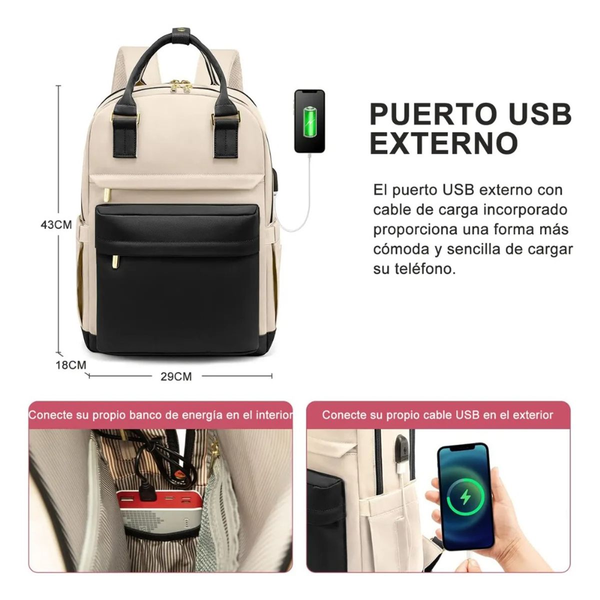 GIOIO - Mochila 30l Viaje Impermeable Notebook Adulto-beige