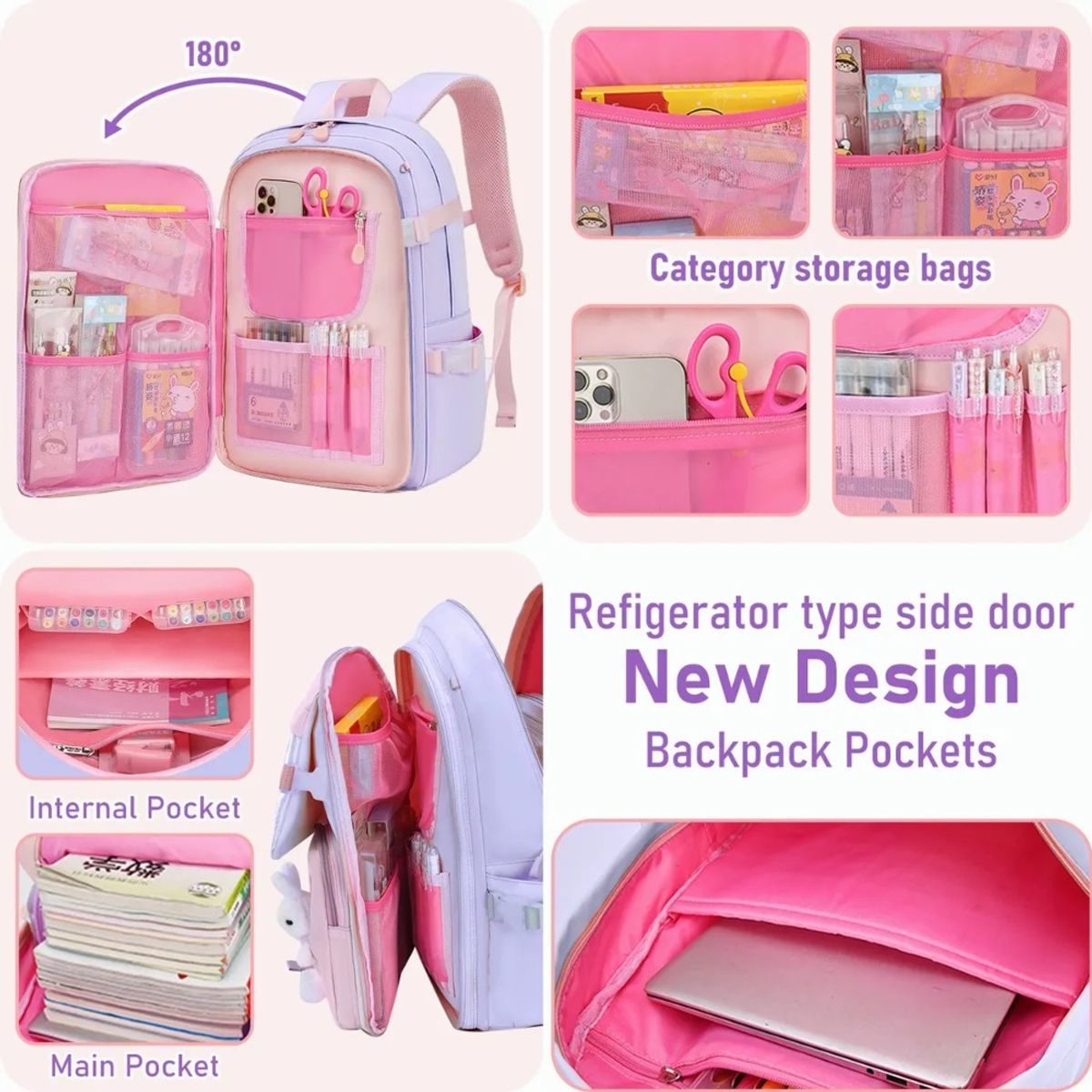 GIOIO - Set 3 Mochila Escolar Impermeable Con Lonchera Y Lapicera