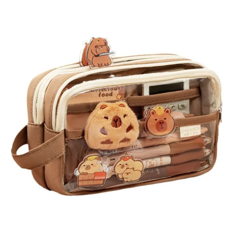 Trousse Scolaire Capybara Kawaii - 29 Fournitures Incluses - Cadeau Fille 5-9 Ans - Stylos, Surligneurs, Règles, Autocollants - 4