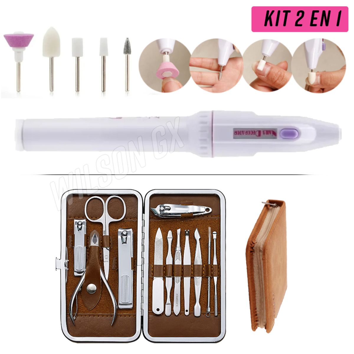 GENERICO - Kit Pulidor De Uñas Recargable + Set Manicure y Pedicure 12 piezas