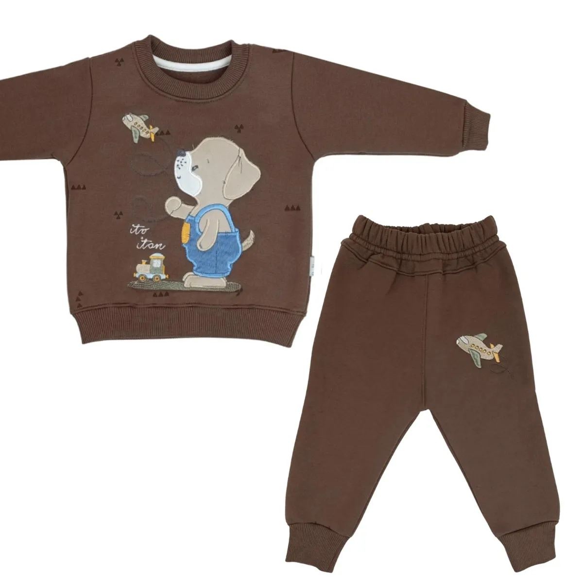 GENERICO - Conjunto Franela reactiva - 2 piezas - Perrito - Marron