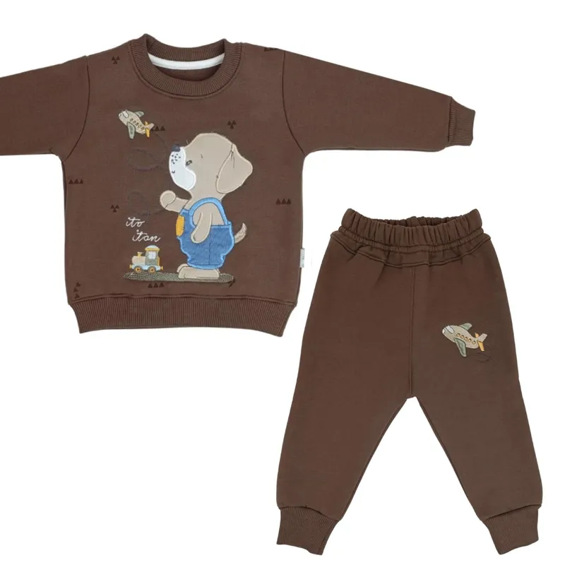 GENERICO - Conjunto Franela reactiva - 2 piezas - Perrito - Marron