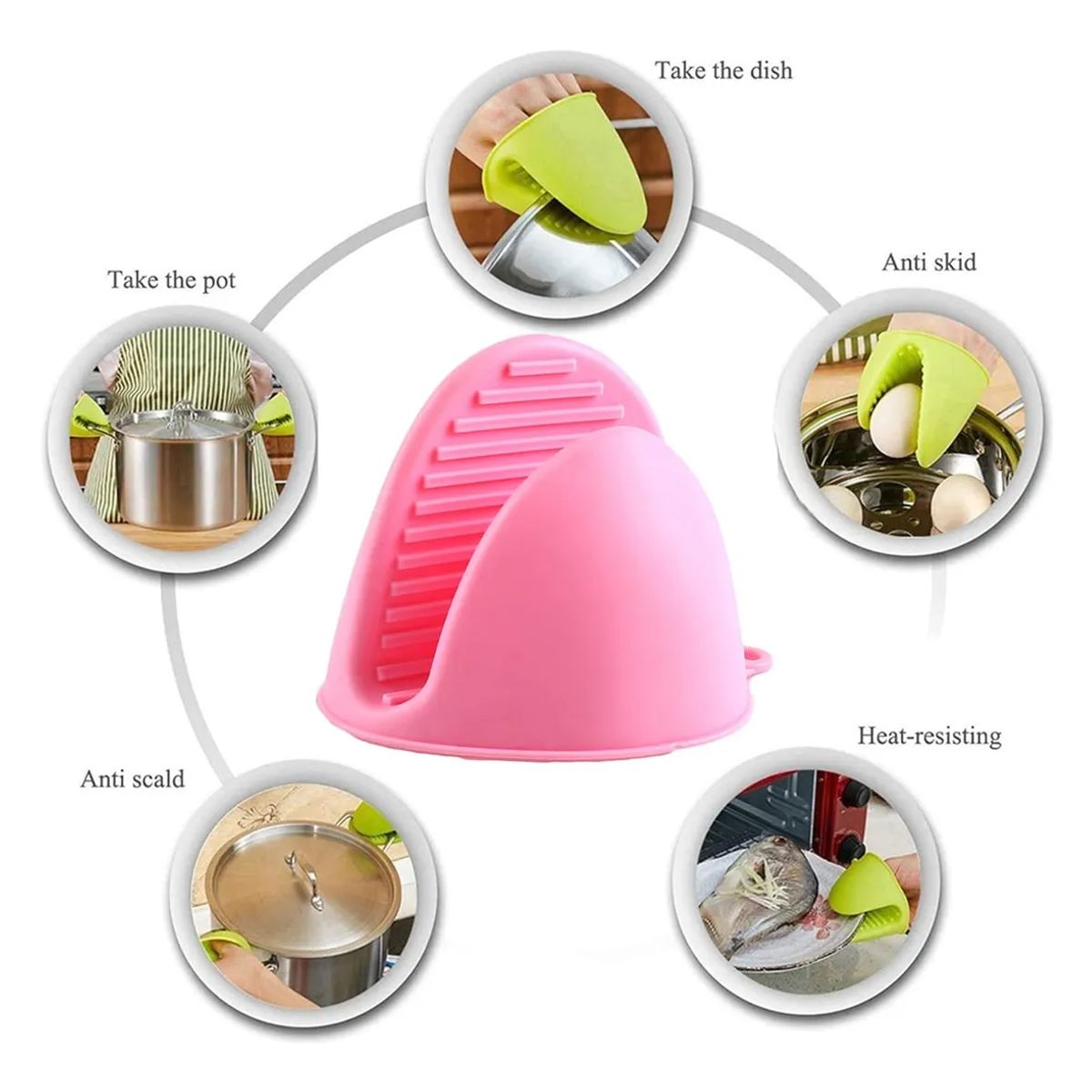 GENERICO - PAR DE MANOPLAS ROSADO PARA COCINA HORNO ANTIQUEMADURA DE SILICONA