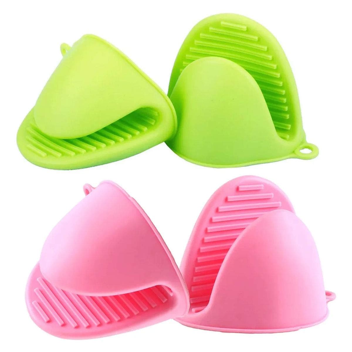 GENERICO - 2 PARES DE GUANTES MANOPLAS VERDE ROSADO COCINA HORNO SILICONA