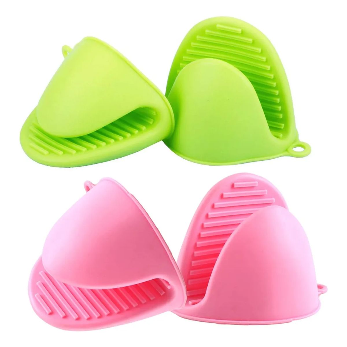 GENERICO - 2 PARES DE GUANTES MANOPLAS VERDE ROSADO COCINA HORNO SILICONA