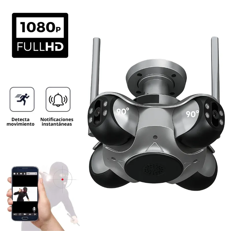 SEISA - Cámara Inteligente 4 Lentes con Audio Bidireccional y Detección de Movimiento