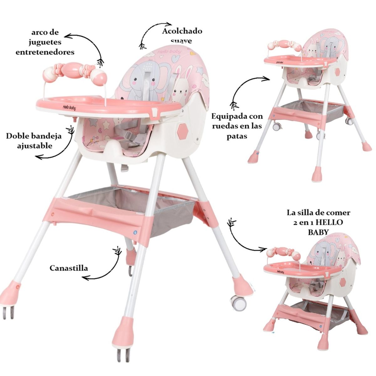 HI BABY - Silla de Comer con Diseño Hello Baby 2 en 1