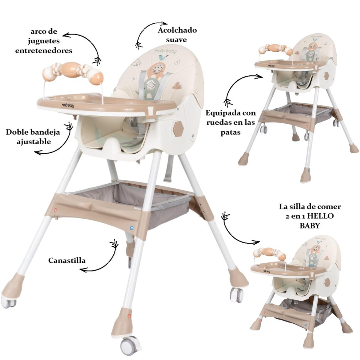 HI BABY - Silla de Comer con Diseño Hello Baby 2 en 1