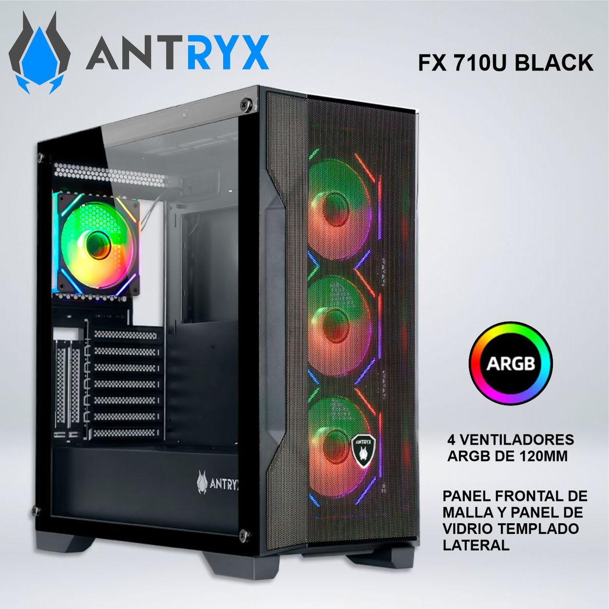 ANTRYX - CASE ANTRYX FX 710U BLACK, INFINITY ARGB FAN X4, USB  TIPO-C