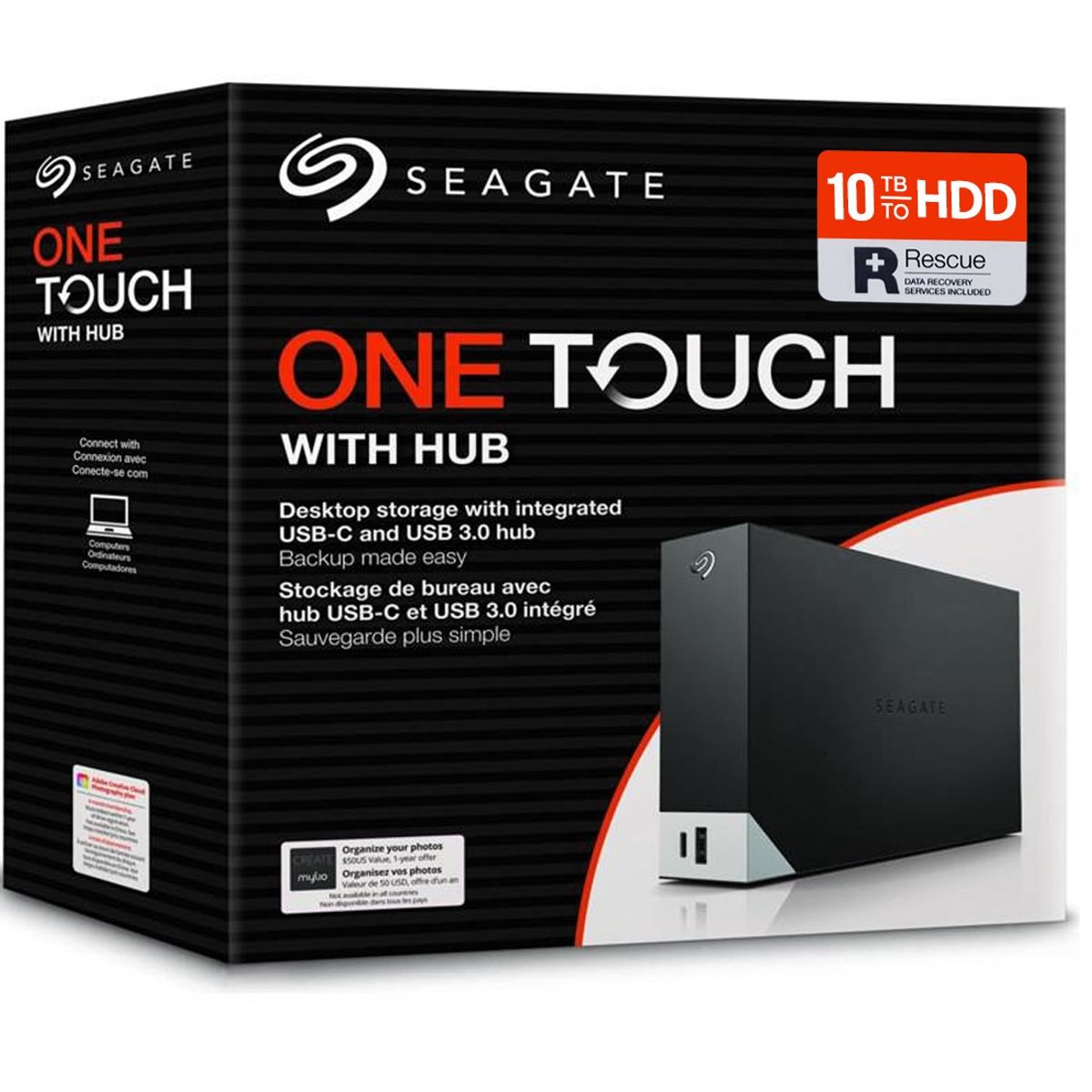 SEAGATE - Disco Duro Externo Seagate One Touch Hub 10TB USB- USB C Negro