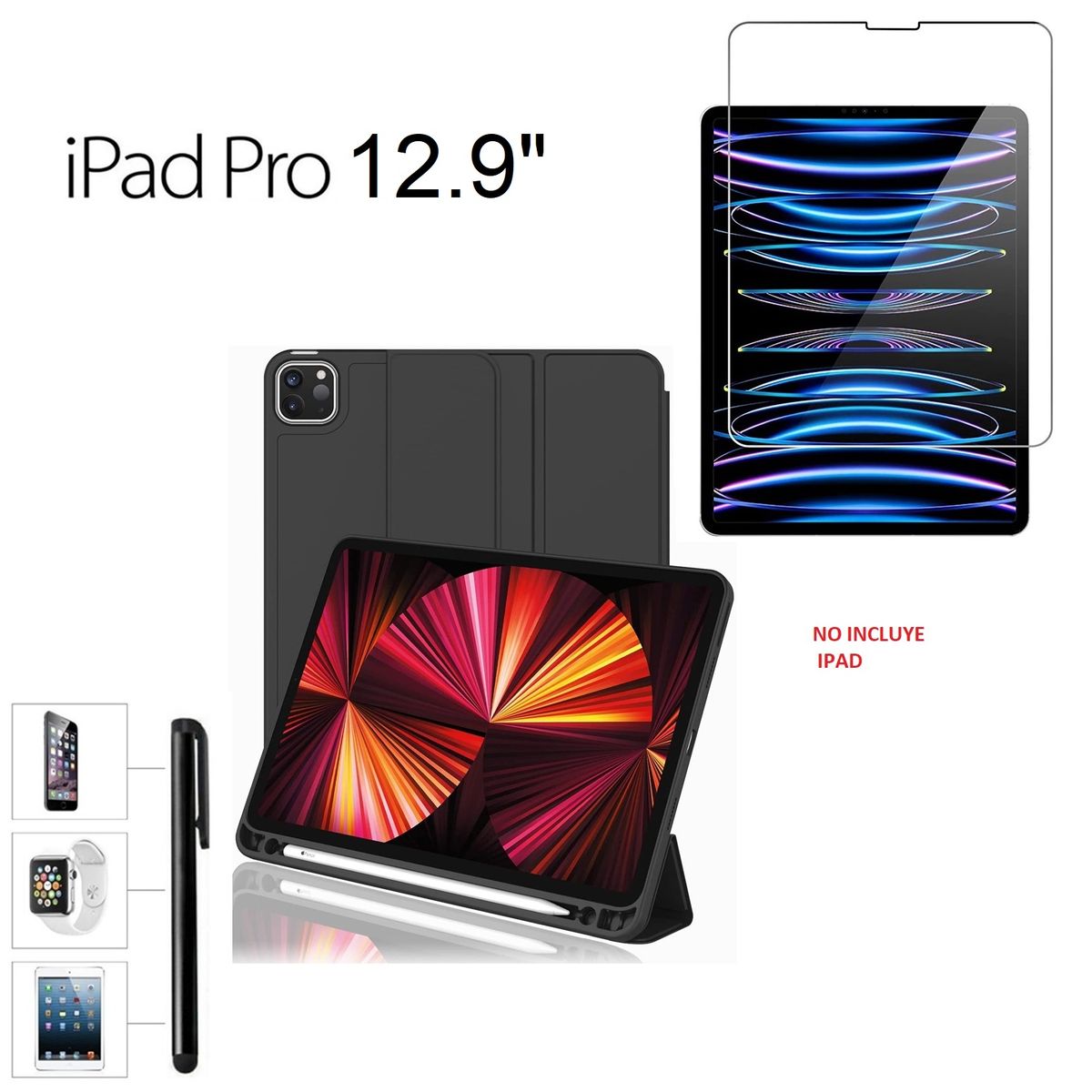 GENERICO - Case + Mica + Lápiz para iPad Pro 12.9 3era A1876 A2014 A1895 Funda
