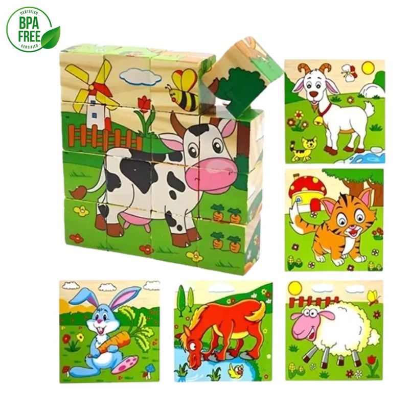 GENERICO - Cubos Armables De Animales Granja 16 Caras