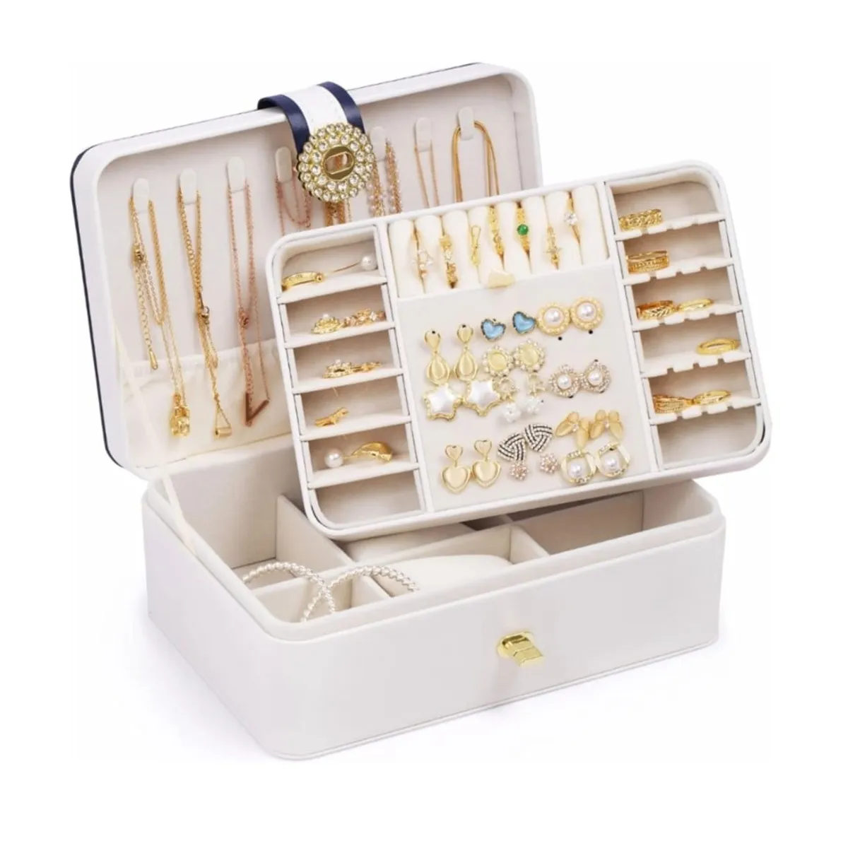GENERICO - CAJA DE JOYERO CON ALMACENAMIENTO DE ARETES DE 2 NIVELES