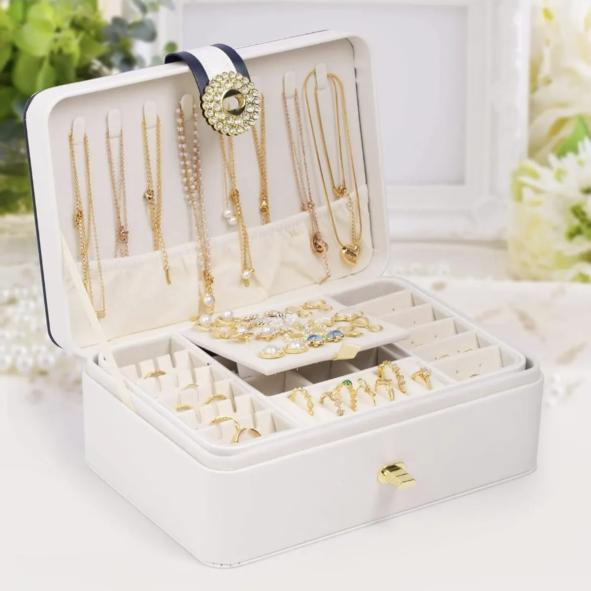 GENERICO - CAJA DE JOYERO CON ALMACENAMIENTO DE ARETES DE 2 NIVELES