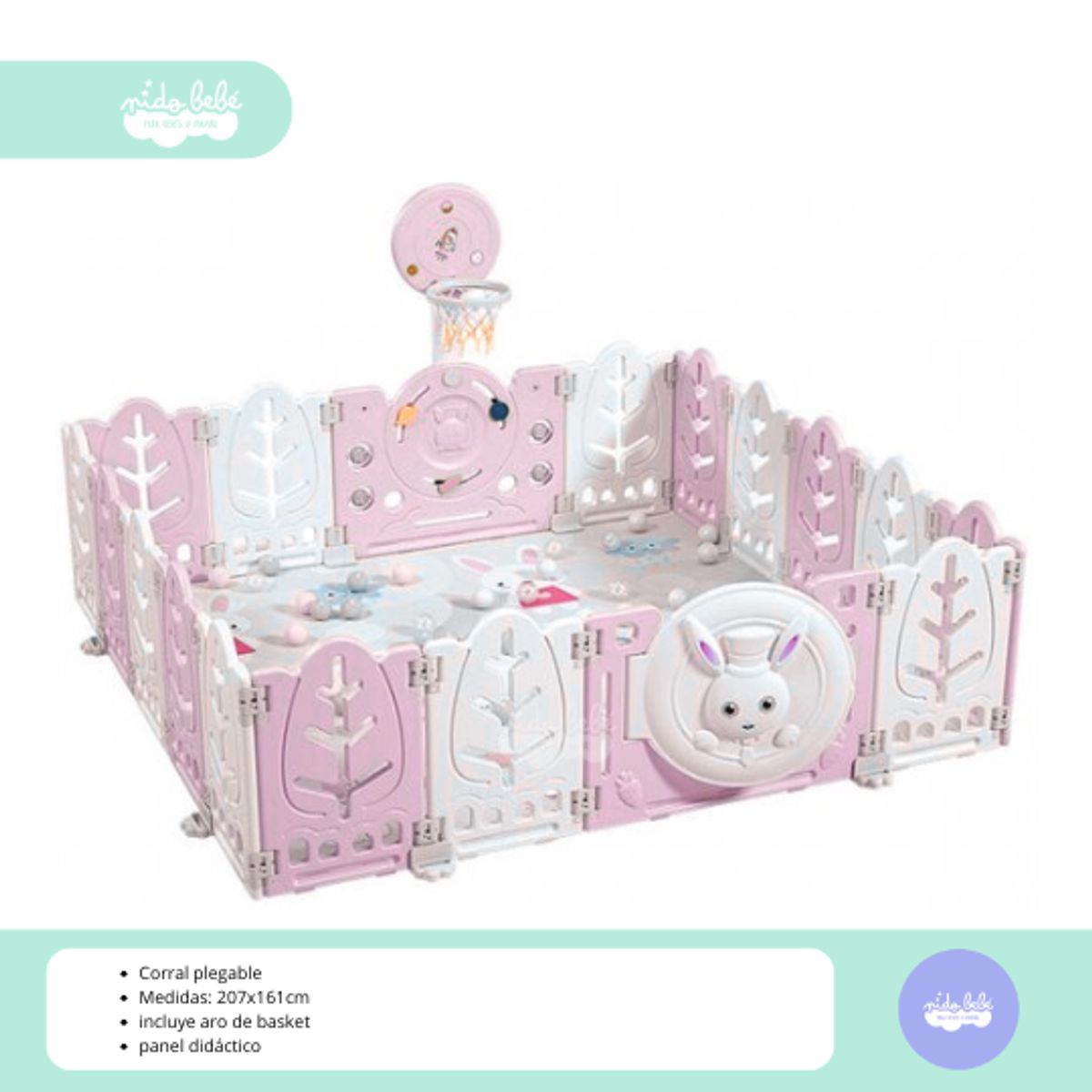 GENERICO - CERCO PLEGABLE LARGE MODELO CONEJITO CON ARO PINK