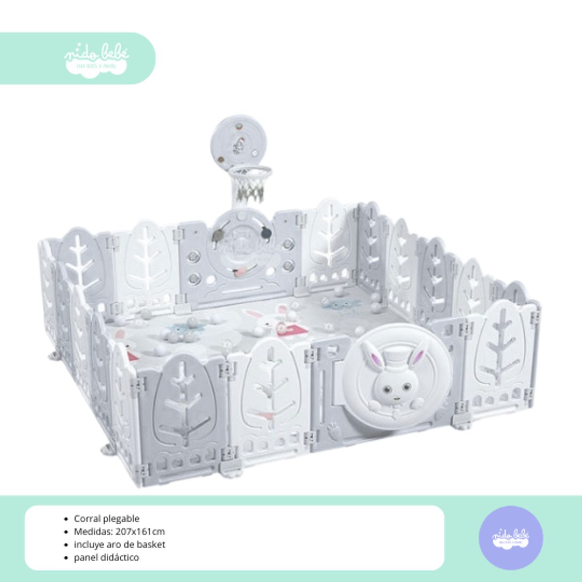 GENERICO - CERCO PLEGABLE LARGE MODELO CONEJITO CON ARO GREY