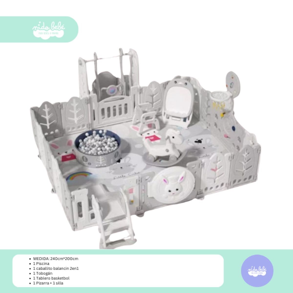 GENERICO - CERCO PLEGABLE MODELO CONEJITO PREMIUM GREY