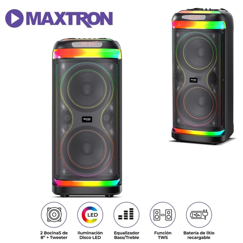 MAXTRON - Parlante Maxtron Hypnotic MX 808 USB BT TWS LED RGB Micrófono