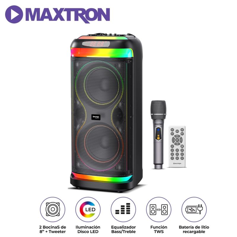 MAXTRON - Altavoz Maxtron Hypnotic MX 808 USB BT TWS LED RGB Micrófono