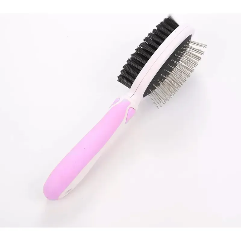 GENERICO - CEPILLO PARA MASCOTA PERRO GATO DOBLE CARA ROSADO