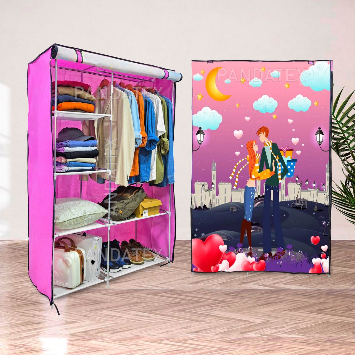 GENERICO - ROPERO ARMABLE DE 2 CUERPOS TELA CON DISEÑO: NOVIOS