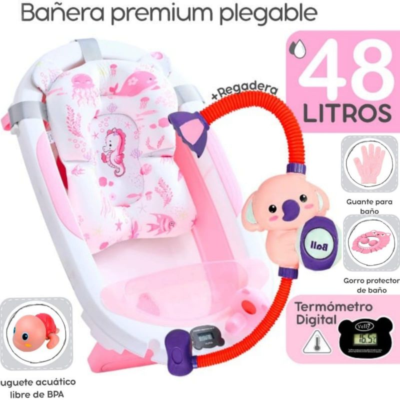 GENERICO - Bañera plegable Nemo con Termómetro ROSA