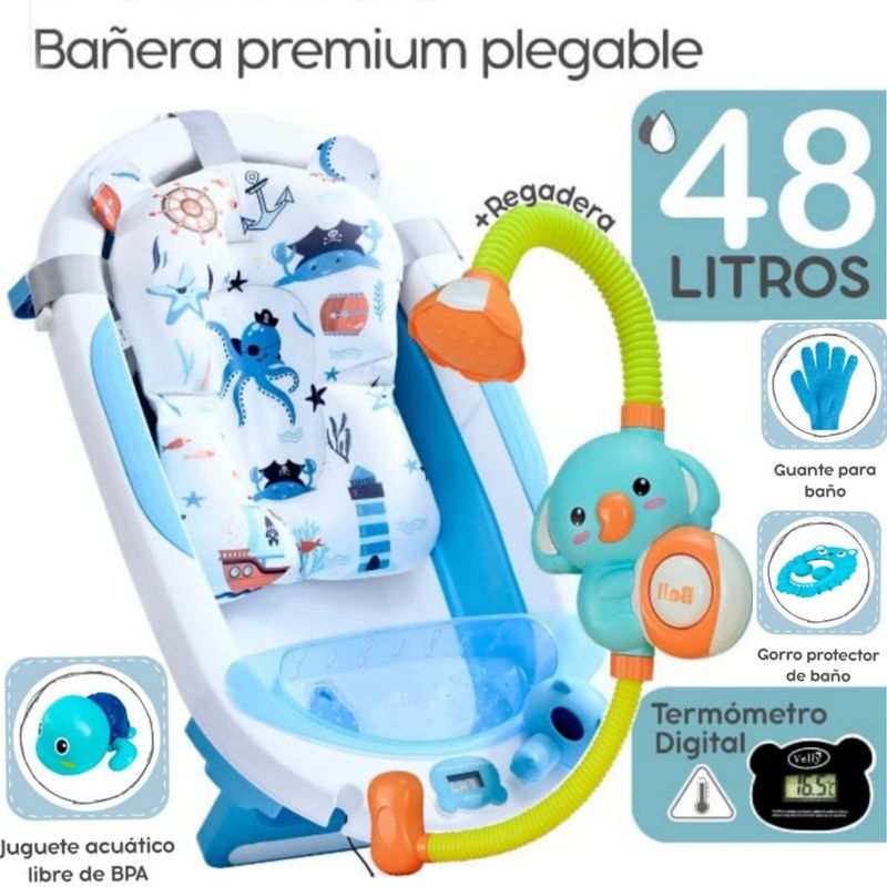 GENERICO - Bañera plegable Nemo con Termómetro CELESTE