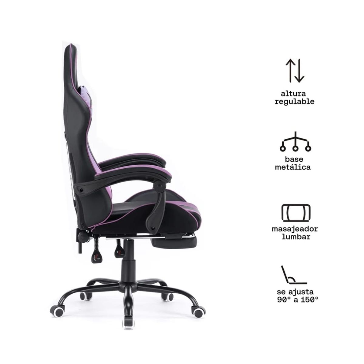 KUZLER - Silla Gamer Morada con Masajeador Lumbar Reposapiés y base Metálica