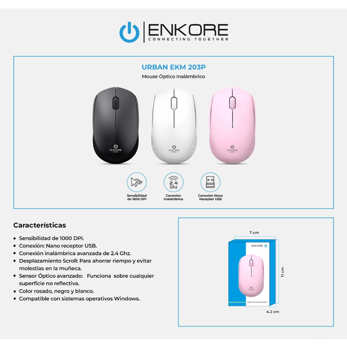 ENKORE - Mouse Inalámbrico Urban EKM 203P Rosado - Enkore
