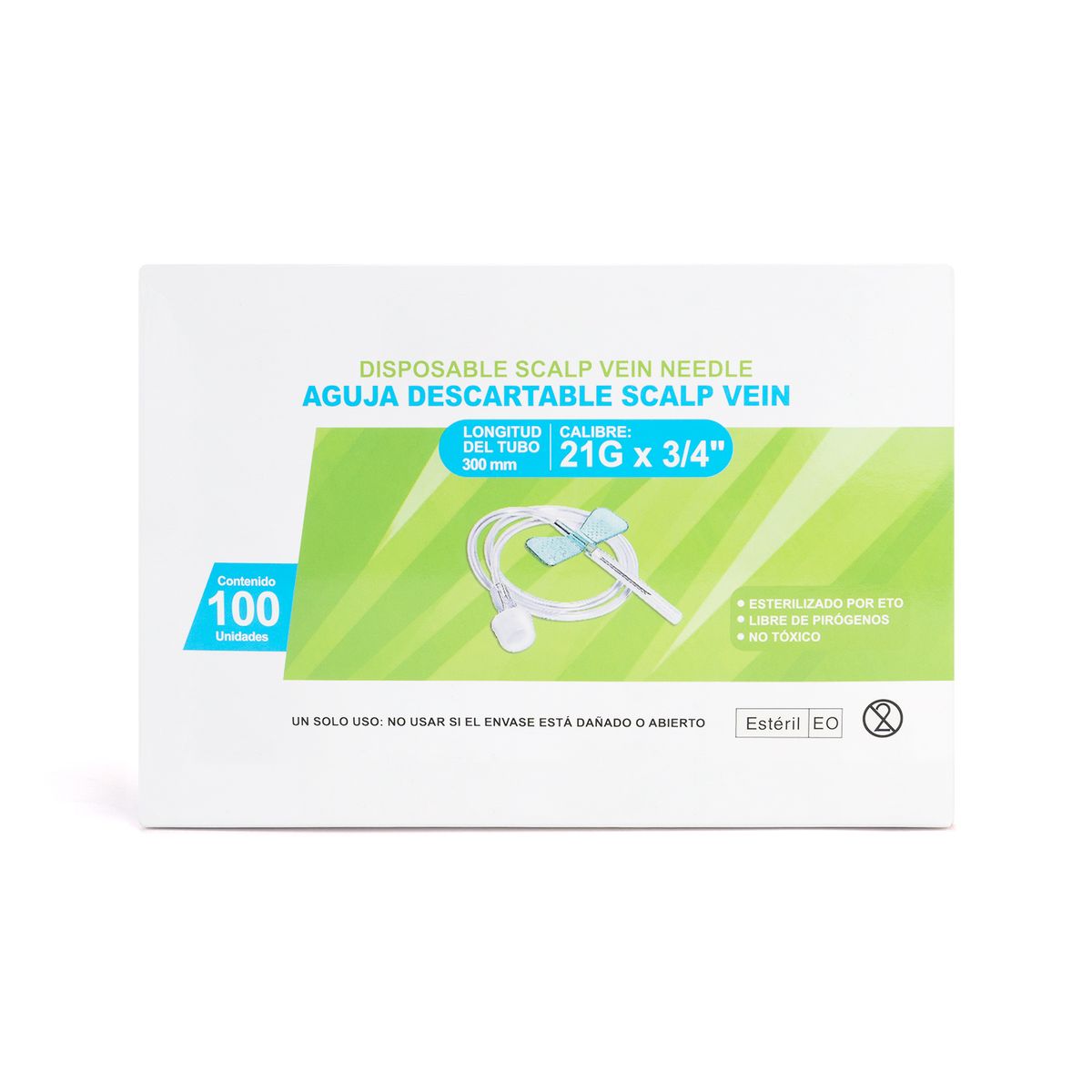 GENERICO - AGUJA SCALP VEIN ALITA MARIPOSA 21 G X 3/4" CAJA 100 UND