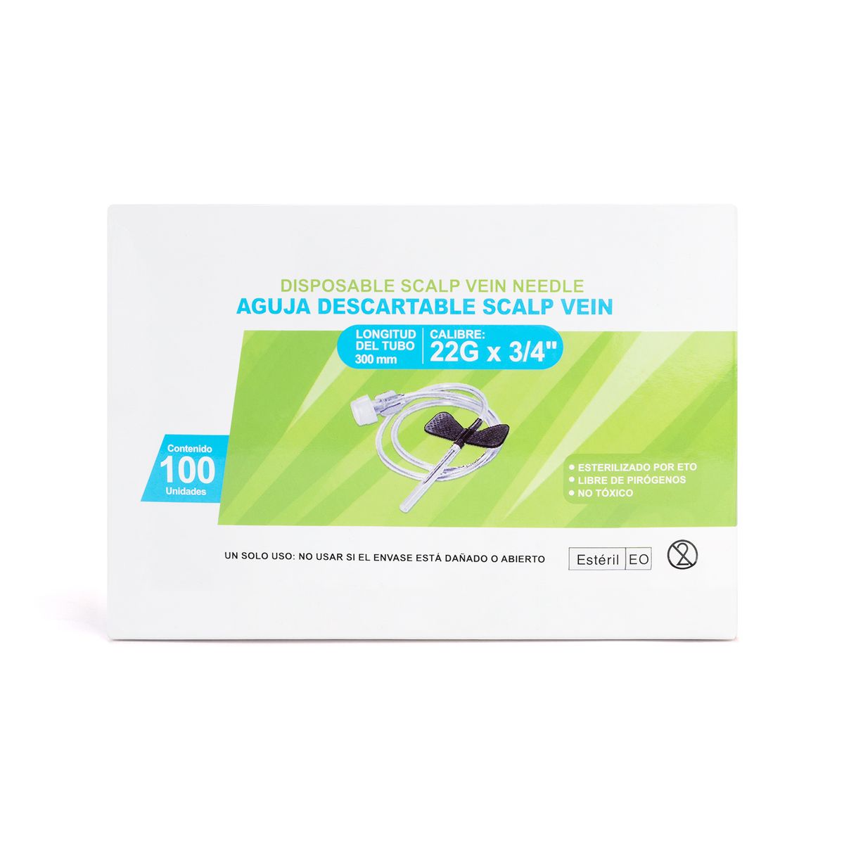 GENERICO - AGUJA SCALP VEIN ALITA MARIPOSA 22 G X 3/4" CAJA 100 UND