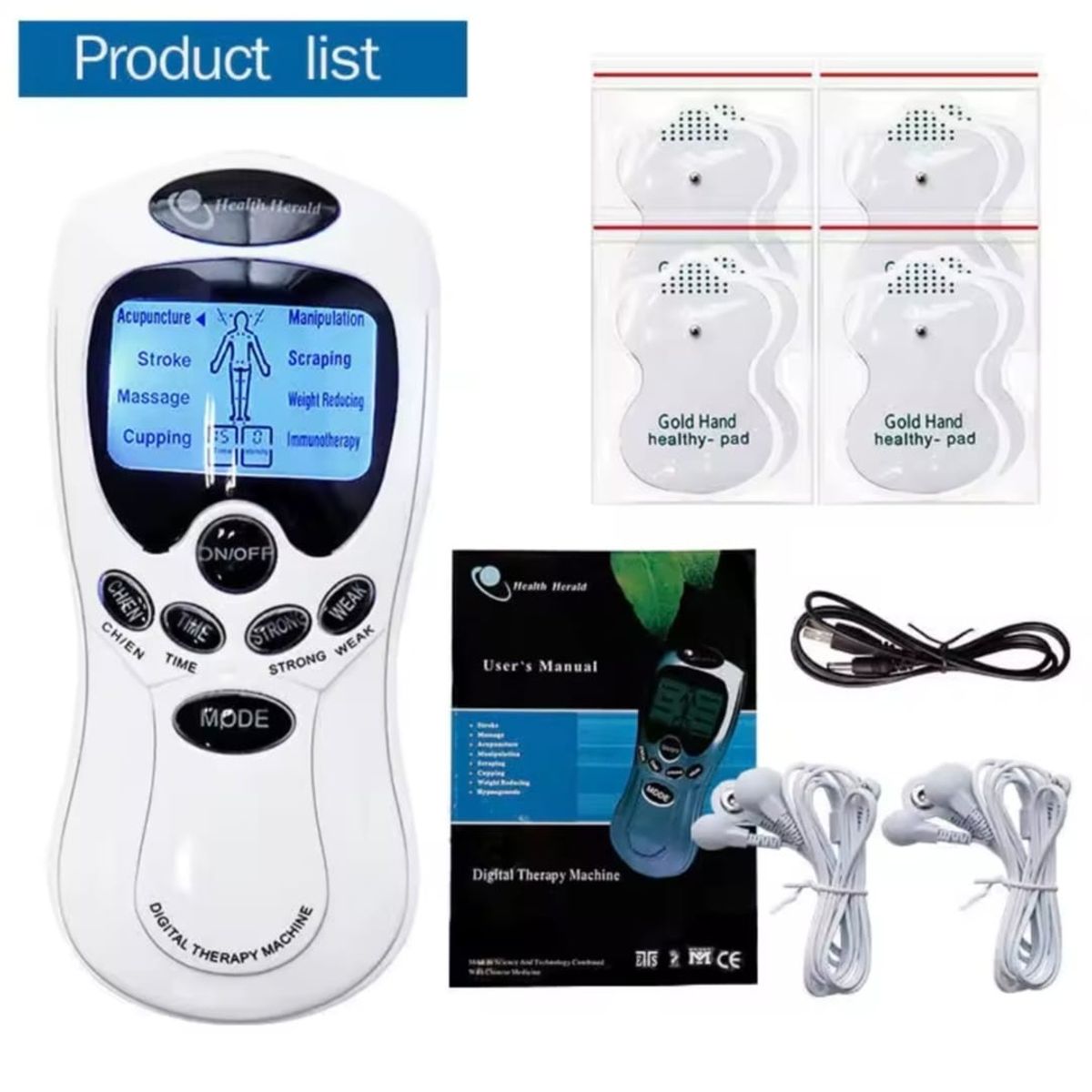GENERICO - Electroestimulador Tens Digital Therapy 4 Parches Gimnasia
