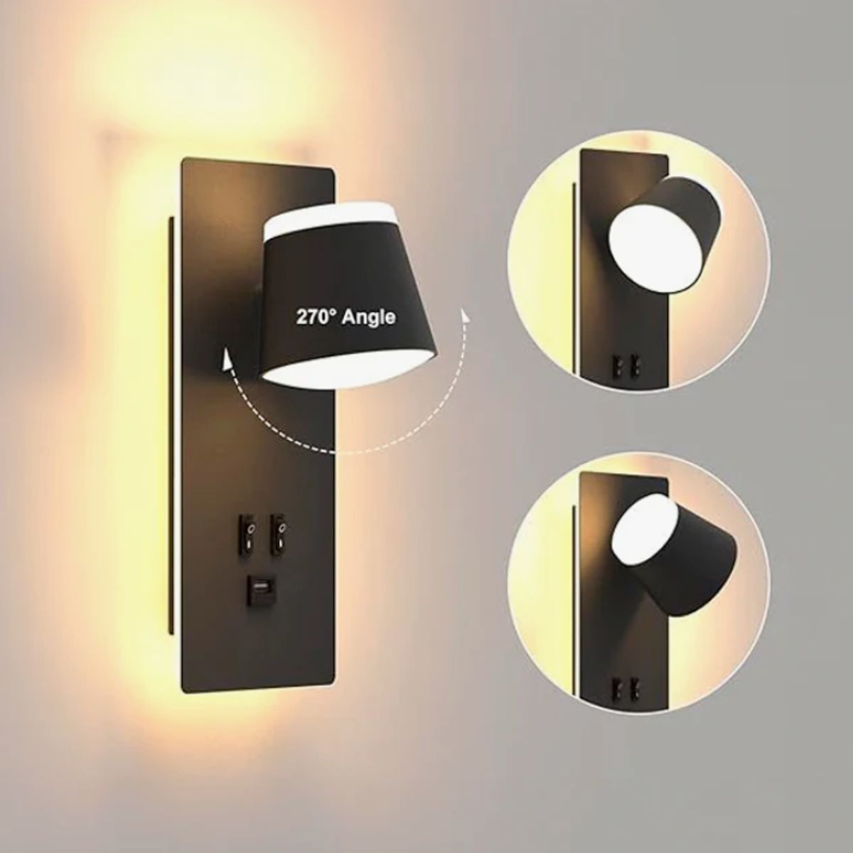 GENERICO - Aplique Lampara de Interior Black Led + Cargador Tipo C