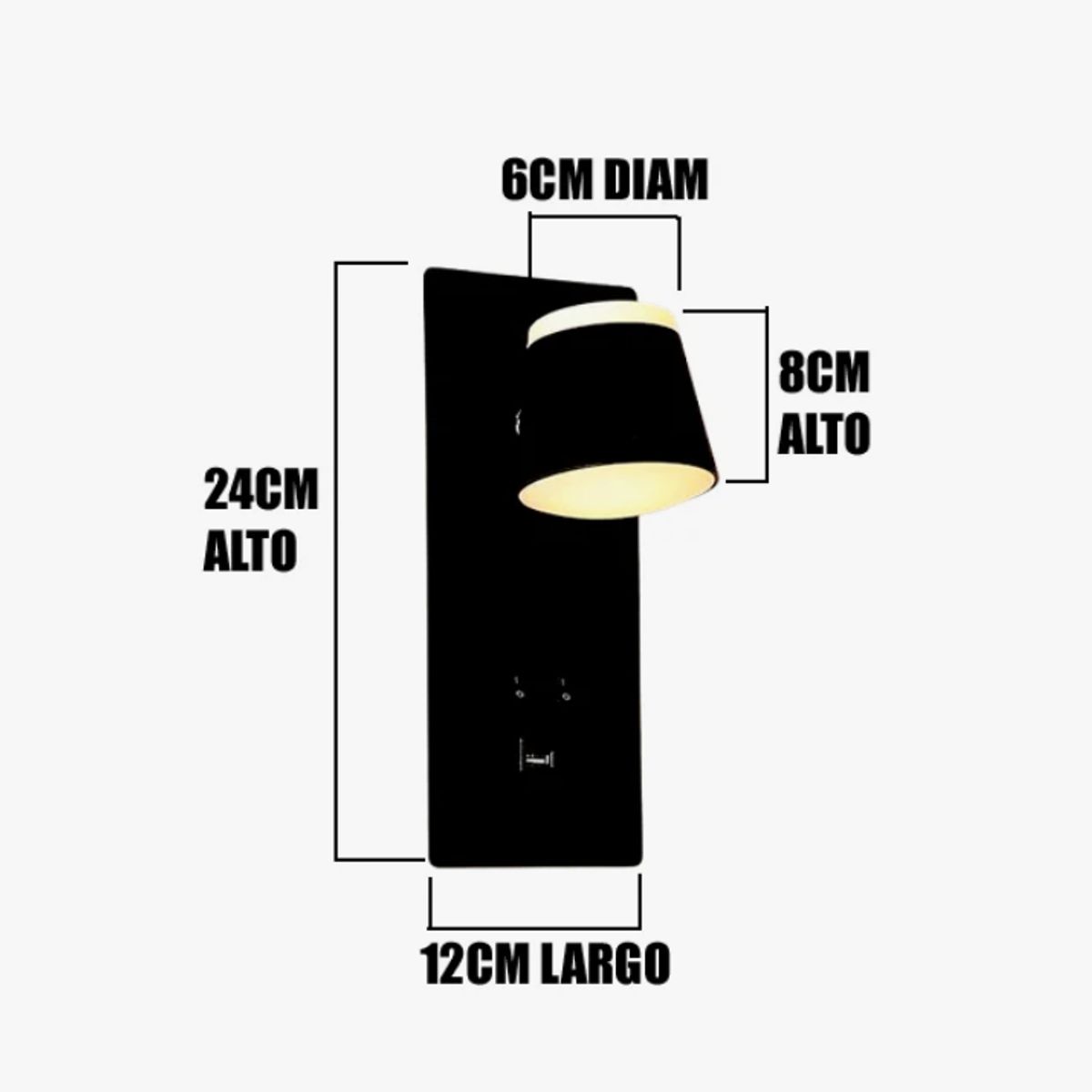 GENERICO - Aplique Lampara de Interior Black Led + Cargador Tipo C