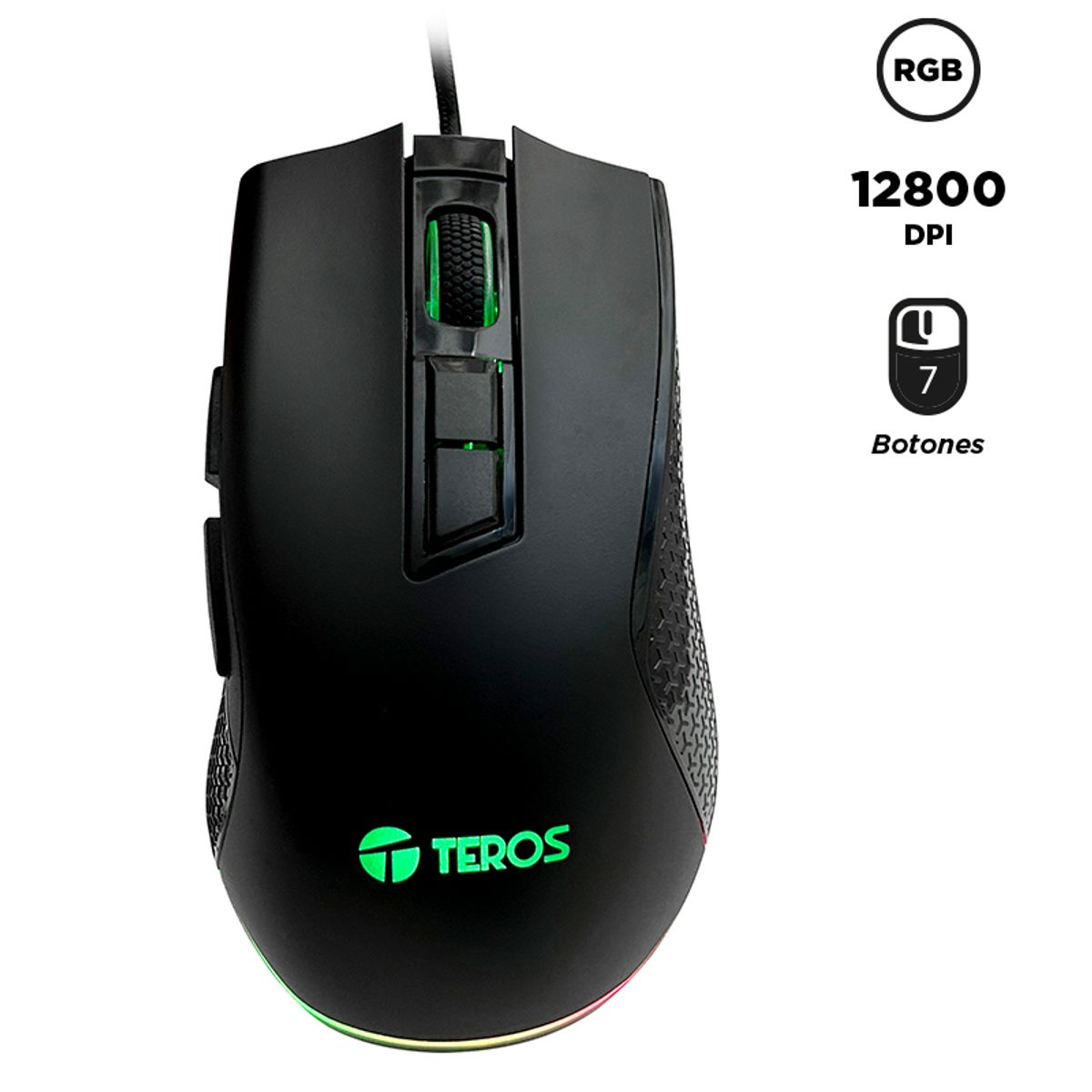 TEROS - MOUSE GAMER TEROS TE-1211G 7 BOTONES RGB, NEGRO