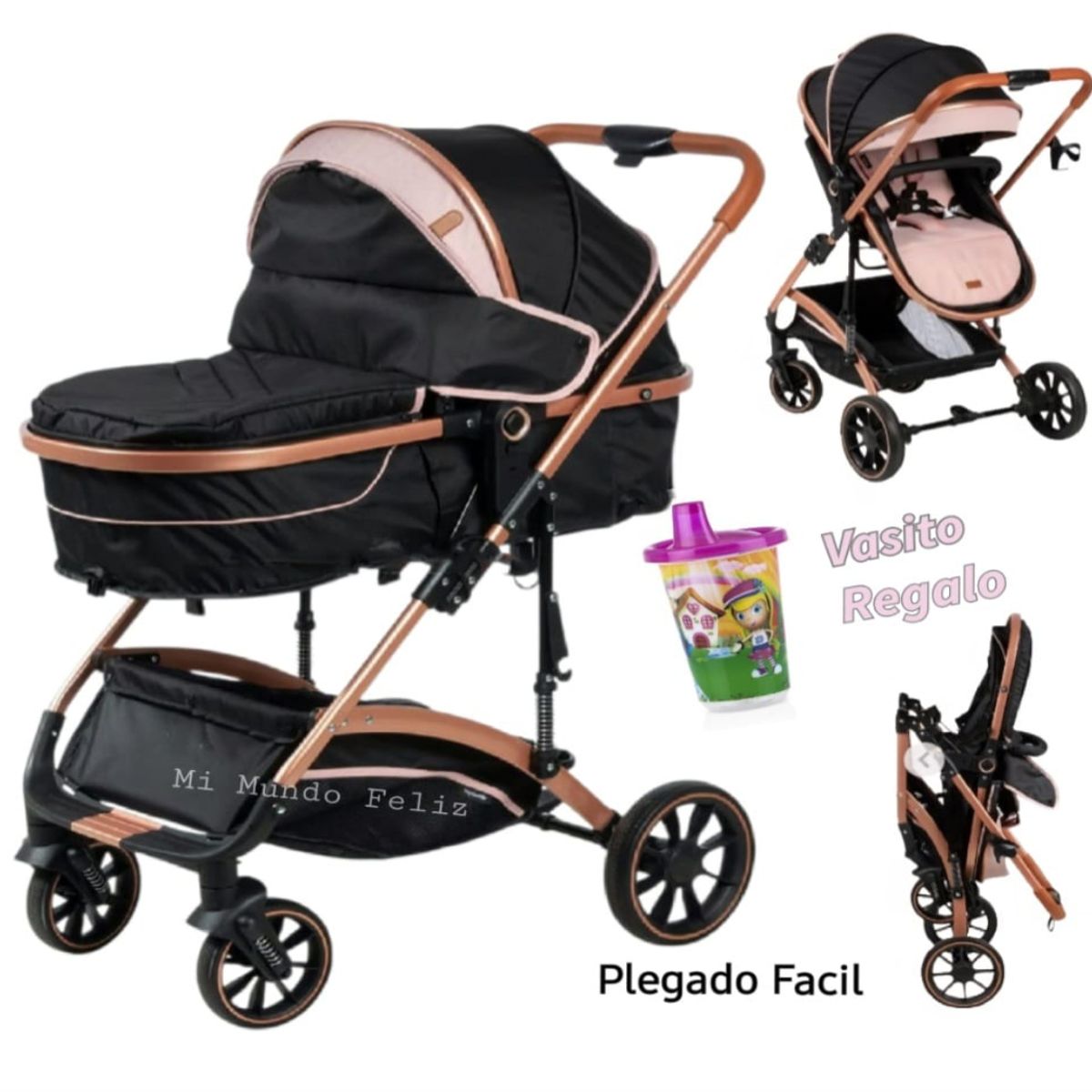 EBABY - Coche para Bebe Moises Multiposicion Plegado Facil Rosado