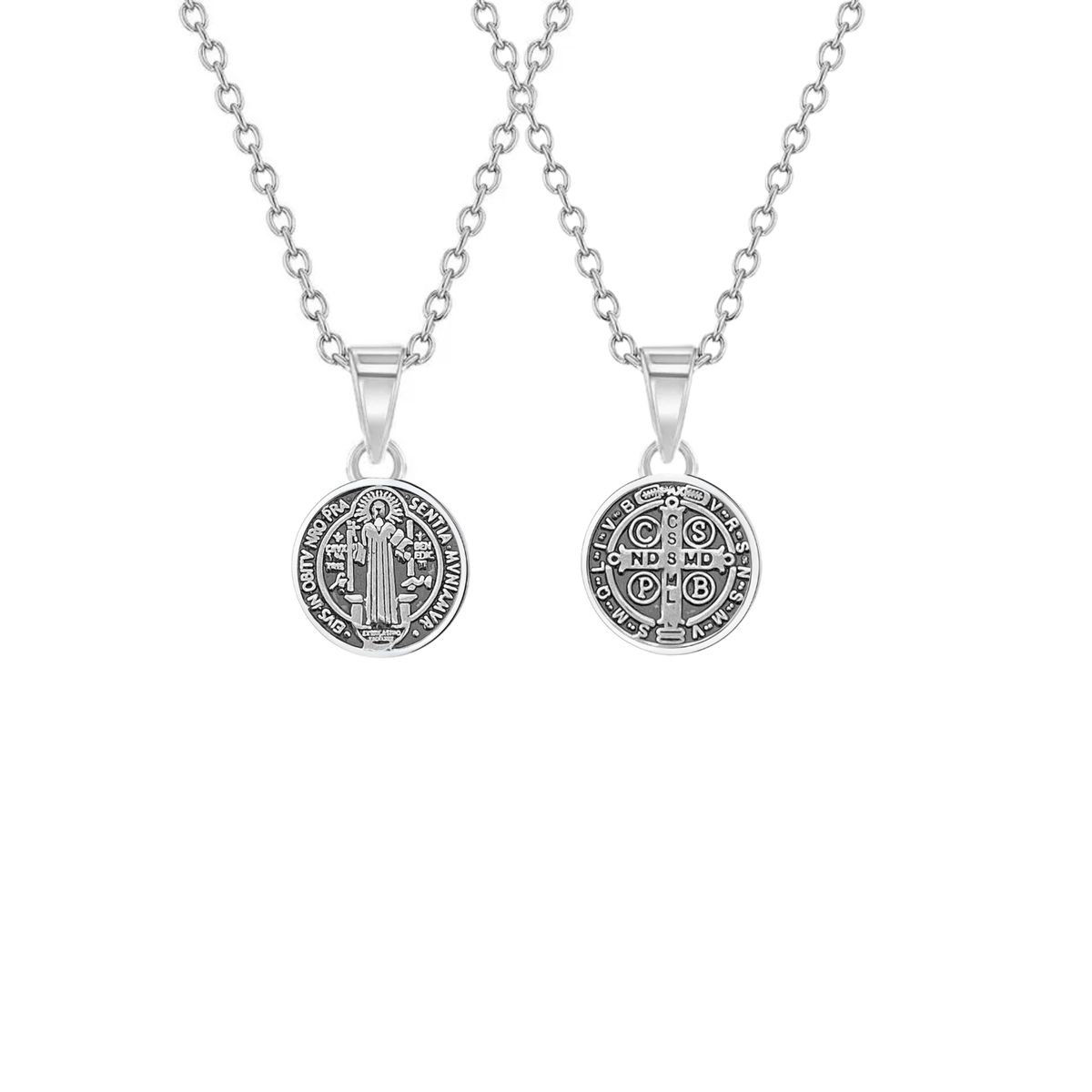 GENERICO - Collar San Benito Plata Quemada Medalla Regalo Unisex 13mm