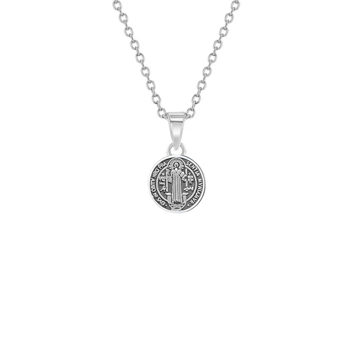 GENERICO - Collar San Benito Plata Quemada Medalla Regalo Unisex 13mm