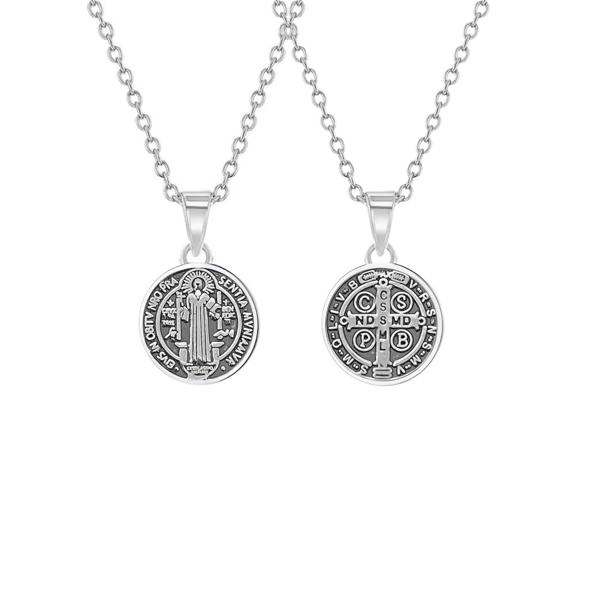 GENERICO - Collar San Benito Plata Quemada Medalla Regalo Unisex 15mm