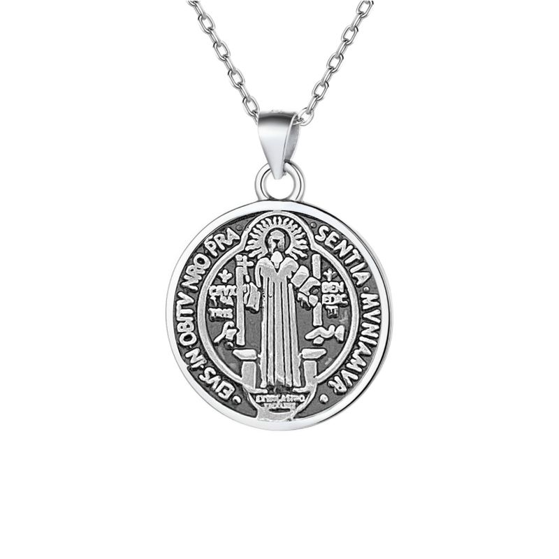 GENERICO - Collar San Benito Protector Reversible Medalla Plata Quemada