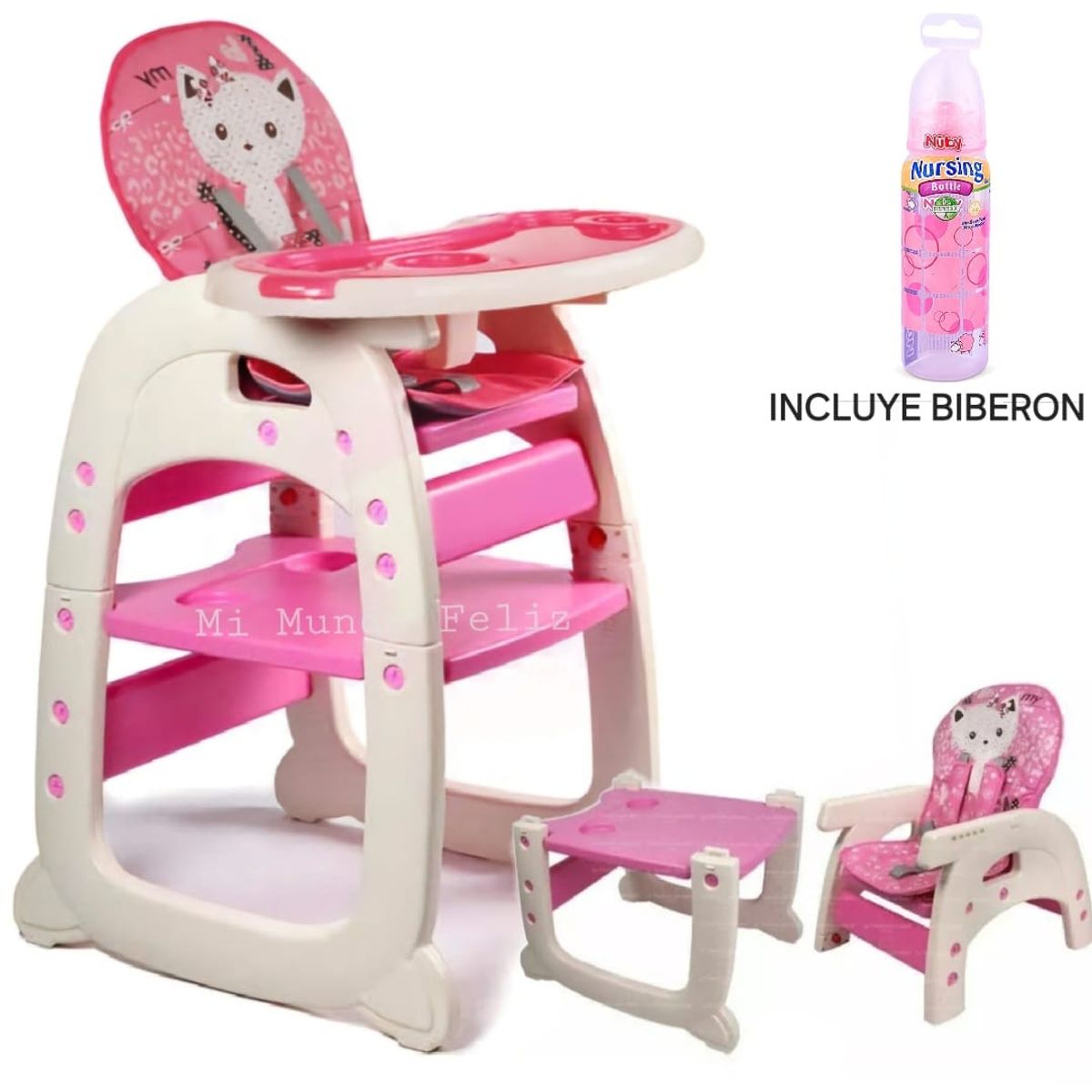 BABY - Silla de Comer para Bebe Escritorio Cat Pink con Biberon