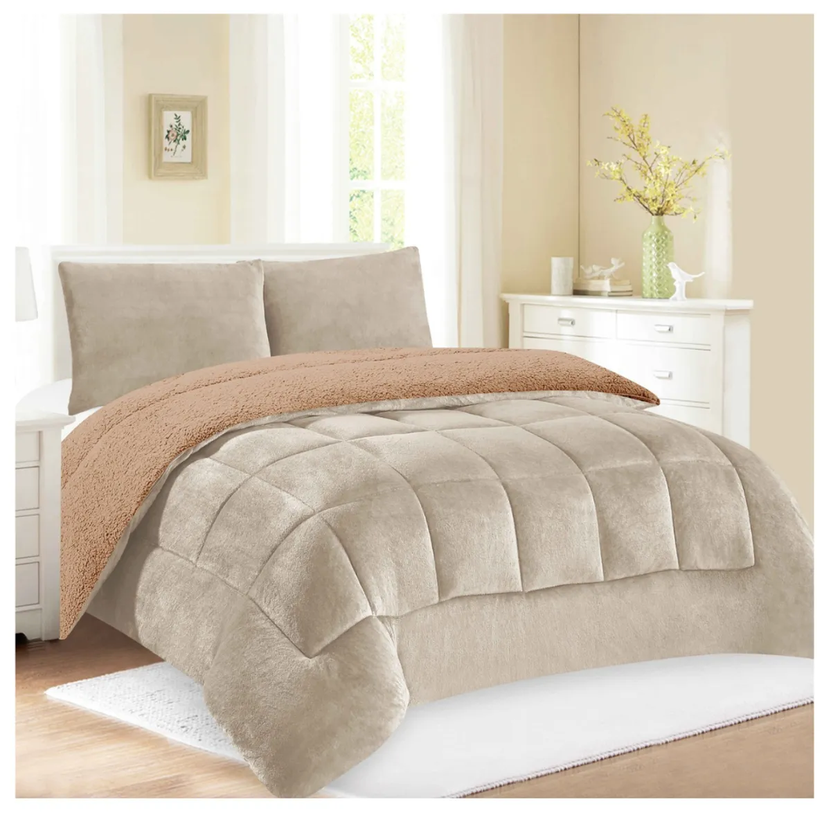 GENERICO - EDREDÓN PIEL DE DURAZNO CON CARNERO KING