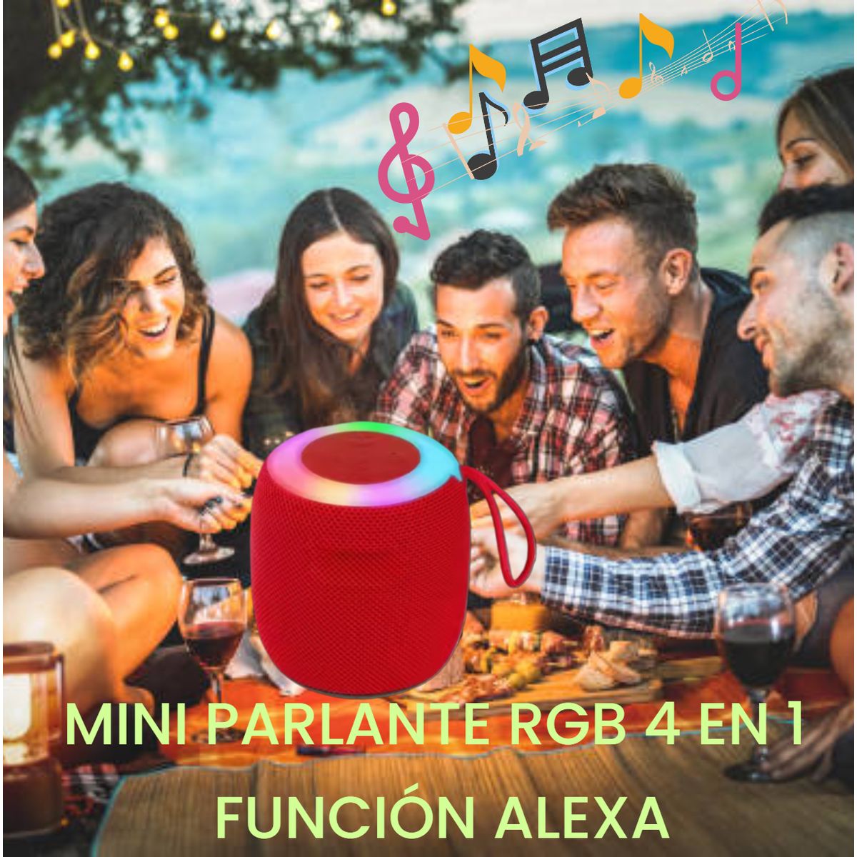GENERICO - MINI PARLANTE FUNCIÓN ALEXA LUZ LED RGB BLUETOOTH PORTÁTIL 4 EN 1