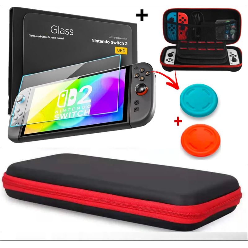 GENERICO - Estuche Protector de Nintendo Switch 2 CASE +  MICA DE VIDRIO - NEGRO
