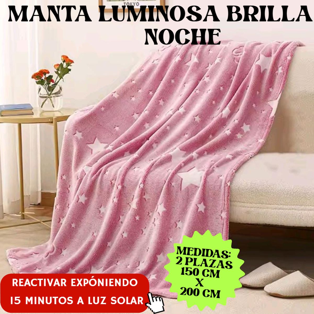 GENERICO - MANTA HIPOALERGÉNICO LUMINOSO BRILLA OSCURIDAD SUAVE ROSADO